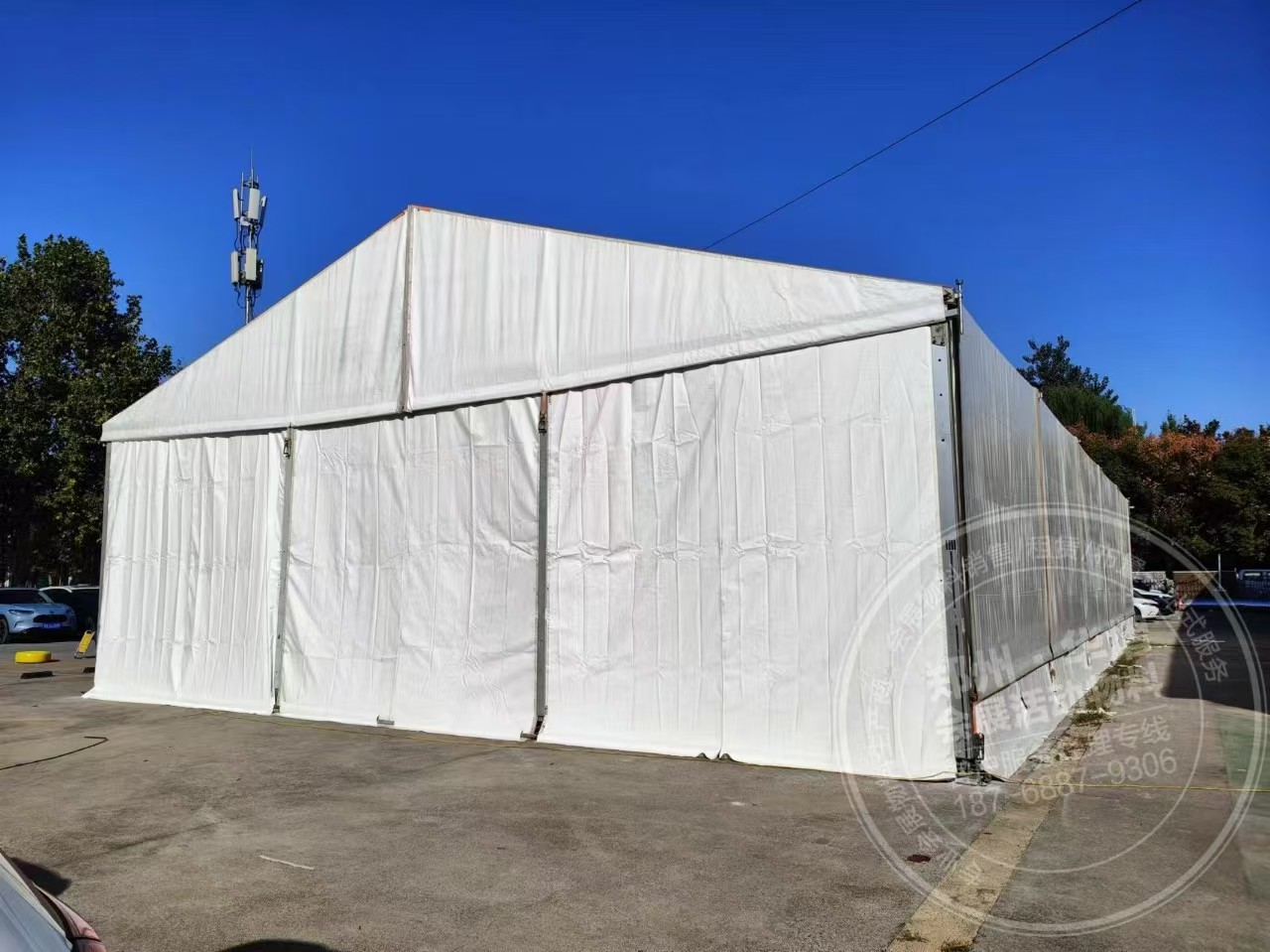 郑州4S店临时展厅白色篷房出租白色12米跨度篷房租赁搭建